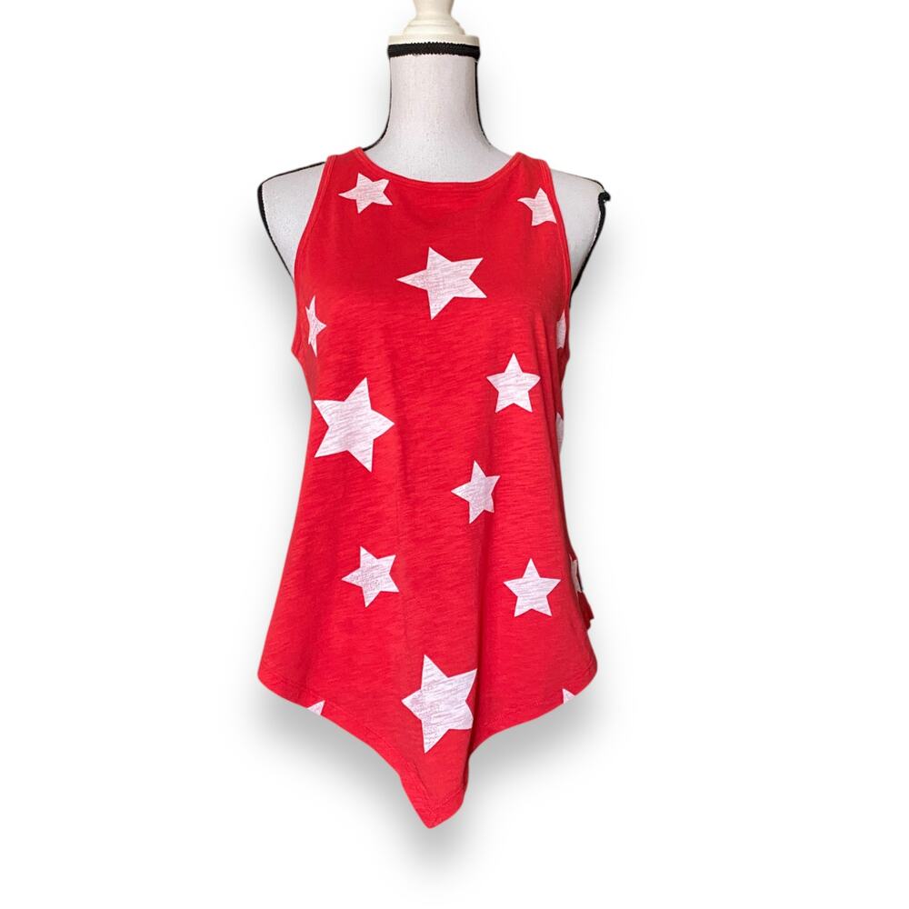Wrangler Retro Star Print Tank Top Women’s S Red White Pointed Hem Sleeveless